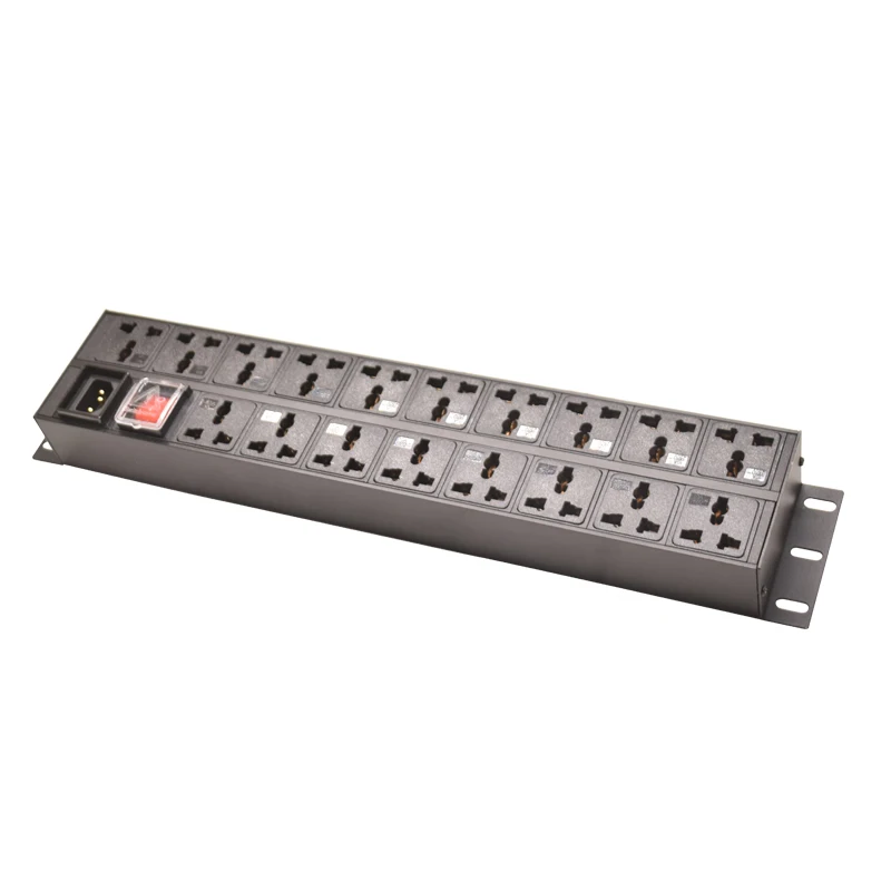 Regleta de alimentación de 18 vías, adaptador Universal, interruptor de doble rotura, 2U, 19 pulgadas, unidad de distribución PDU, interfaz C14