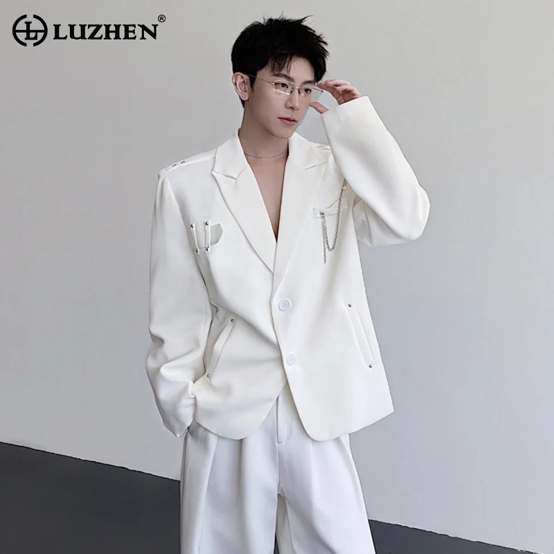 

LUZHEN 2025 новый нишевый оригинальный дизайн металлическая цепочка украсить пиджак пальто мужская мода корейский красивый повседневная мужская одежда JY4013