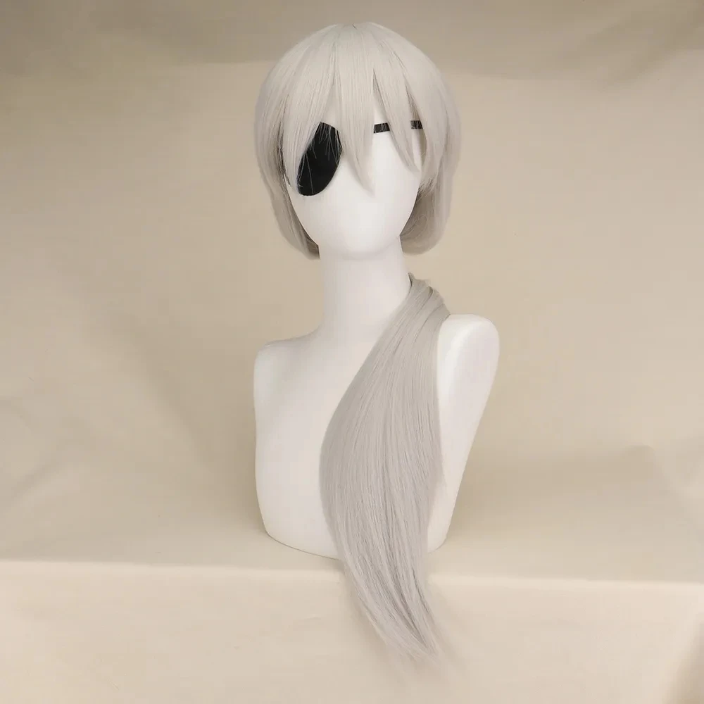 Anime Chainsaw Man Quanxi Cosplay Silver Long Wig Eyes Patch Halloween Party Role Play Heat-resistant Fiber Hair