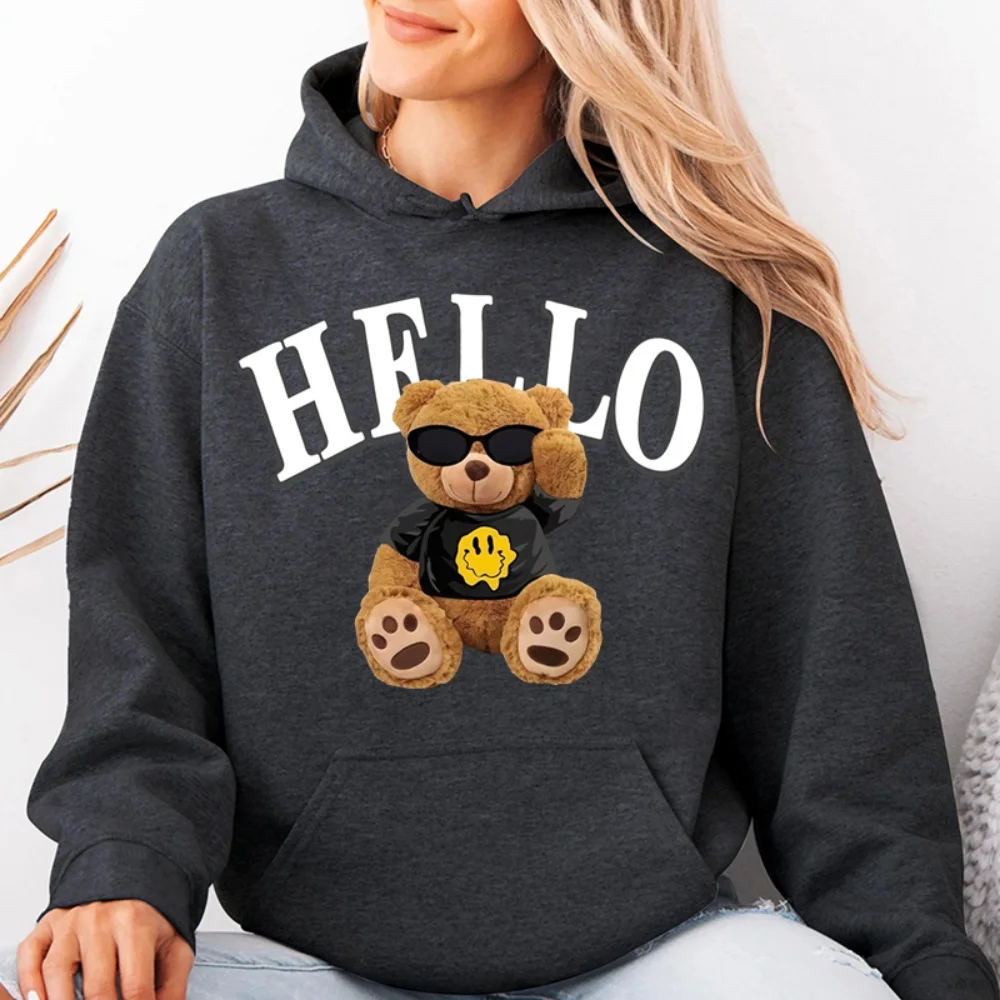 Hello Sunglasses Cool Teddy Bear with Smiley Face Patches for clothes Iron-on transfers thermo-stickers for printing for clothes