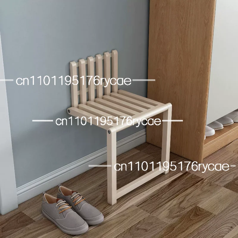 Wood Porch Chair Door Shoe Cabinets Space Saving Wall MountedChairs Folding Bathroom Balcony Living Stool Folding Chair Solid