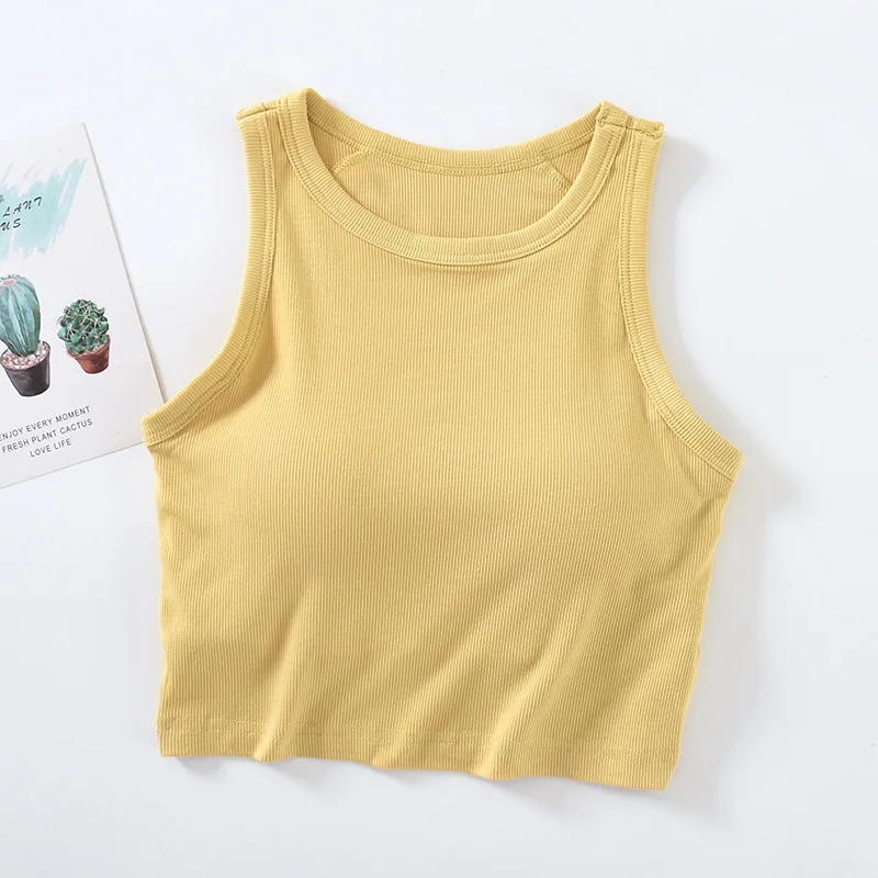 Ribbed Women\'s Camisole Solid Color Sleeveless with Padded Bust Wireless Crop Top Base Layering Undershirts Female Camis C5542