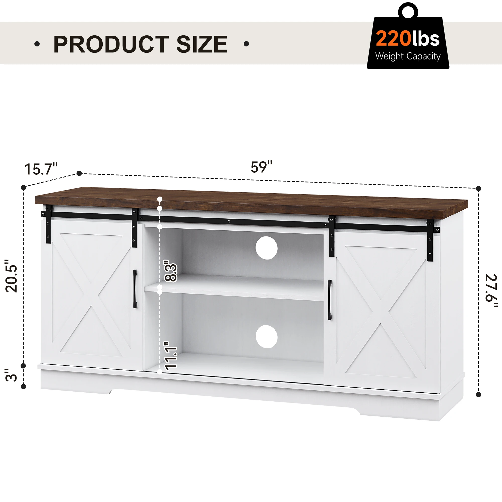 Farmhouse Tv Stand for 65 Inch Tv, Entertainment Center Tv Media Console Table, Tall Tv Stand with Storage, Barn Doors