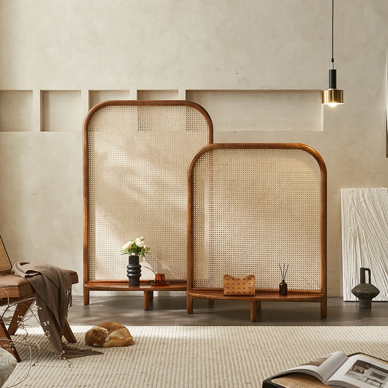 شاشة من الخشب الصلب الاسكندنافي من الخيزران لغرفة المعيشة وغرفة النوم ومدخل متنقل مخصص يحجب شاشة مقعد تخزين حديثة وبسيطة