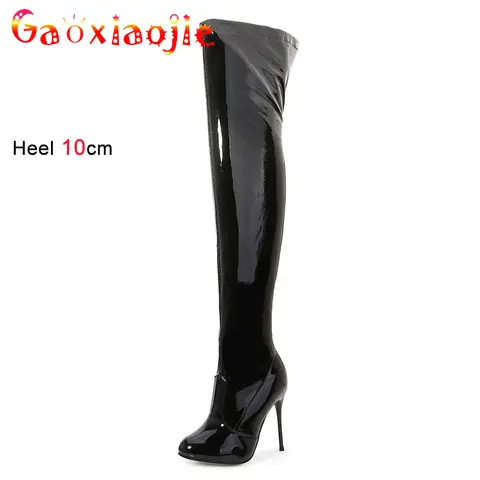 Autumn Winter Over the knee Boots Women Elastic Long Shoes Black Pointed Toe Boots Sexy Thigh High Heels Big Size 42 43 44 45 46