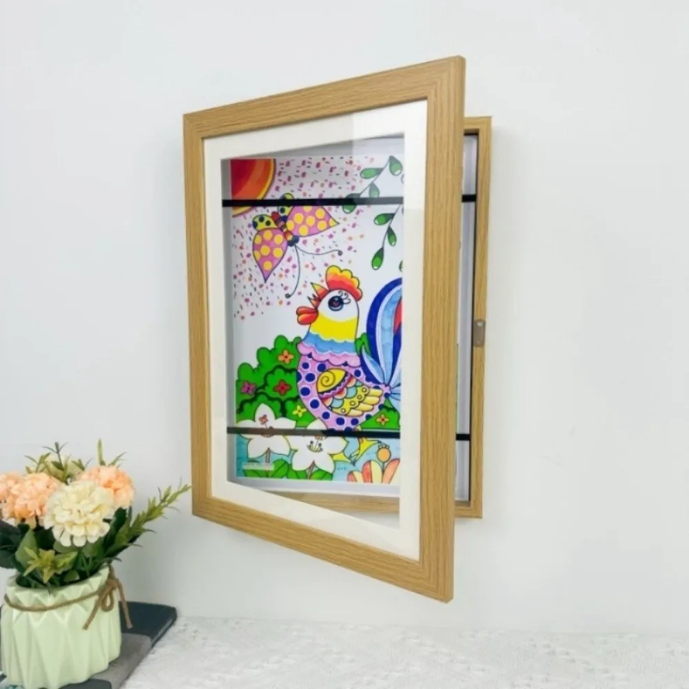Multi-functional Wooden Picture Frame Magnetic Closure Rectangle Display Frame Changeable Wall Mount Decorative Frame