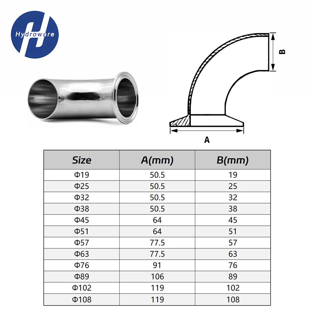 90 Degree Sanitary Single Tri Clamp Weld Elbow 304/316 Stainless Steel Mirror Polished 38 50.5 51 64 mm Food Grade Pipe Fittings