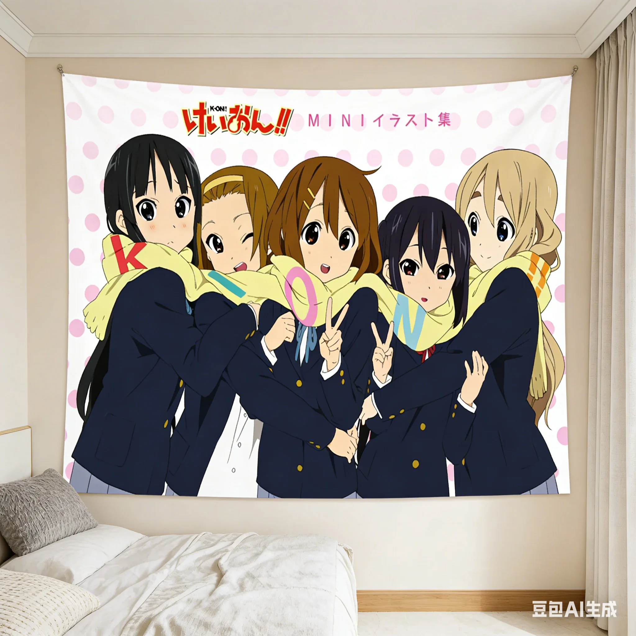 1pc K-ON Anime Group Poster, Polyester 2D Flat Wall Art, Classic Anime Decor for Bedroom, Ideal Otaku Merch & Gift