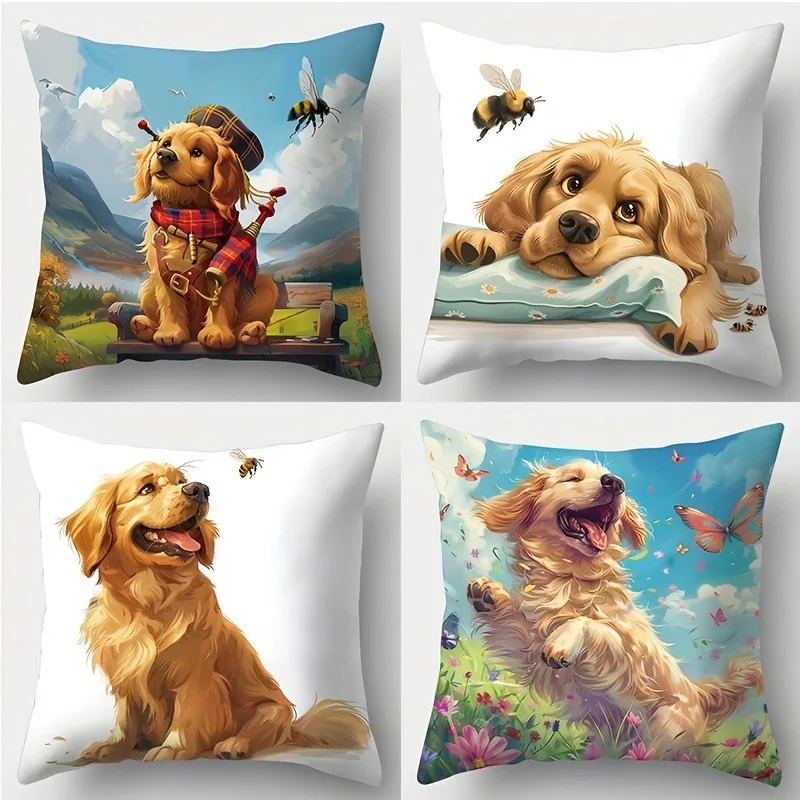 

Декоративные наволочки с изображением золотистого ретривера, домашних животных и цветов, подходят для дивана, спальни, автомобиля.