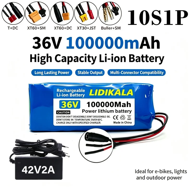 Pacco Batteria 10S1P 36V 100000mAh 100Ah 18650 Batterie Ricaricabili al Litio Li-ion per Auto Elettriche Biciclette Scooter con BMS