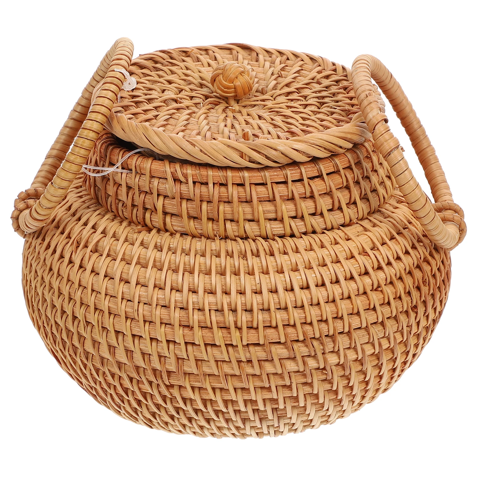 

1pc Natural Rattan Woven Storage Basket With Lid Desktop Organizer Household Sundries Holder Living Room Kitchen Container