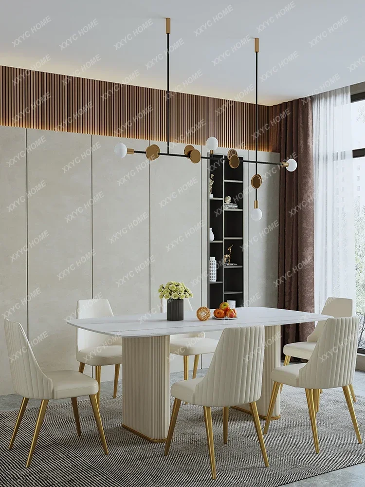 Stone Plate Dining Table Rectangular Light Luxury Small Apartment High-End Stone Plate Stone Dining Tables and Chairs Set