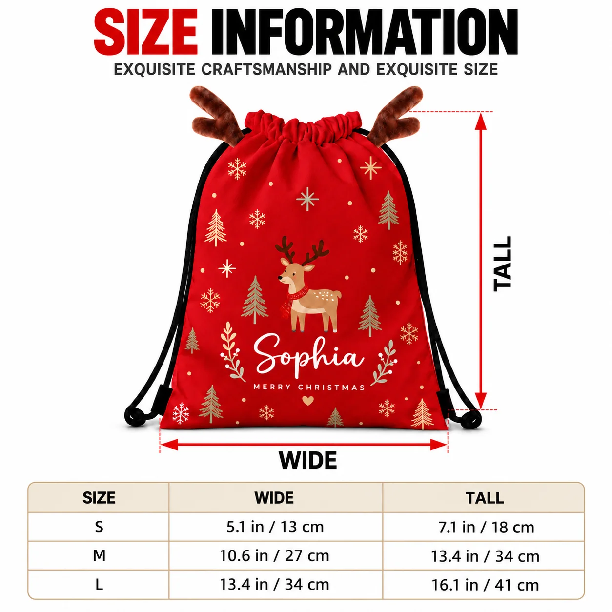 Custom Drawstring Bag Antler Custom Text Spring Pongee Large Capacity Machine Washable Cinch Sack For Gym Shopping School Travel