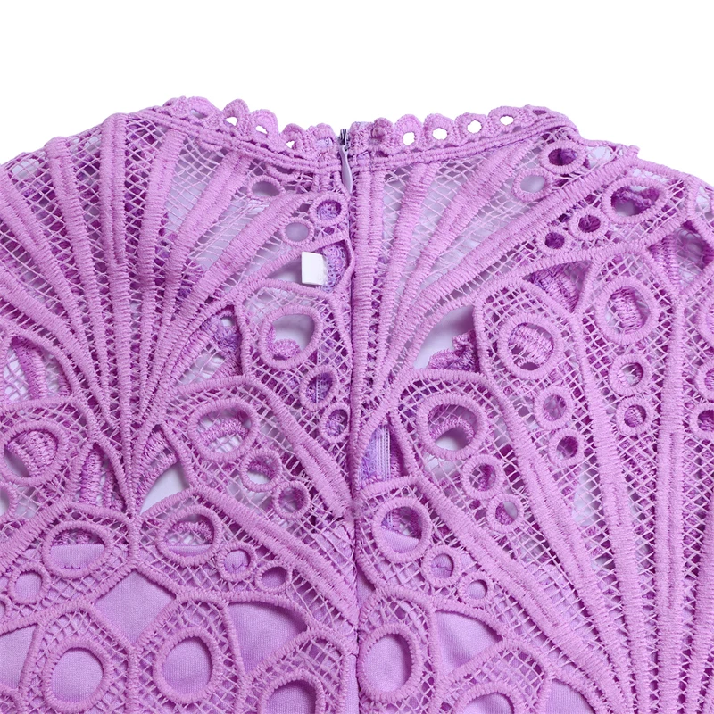 Seksowna Sukienka na Bal Urodzinowy dla Celebrytek z Bufiastymi Rękawami i Dekoltem O, Elegancka Sukienka Koronkowa z Kwiatowym Wzorem na Imprezę, do Klubu, na Noc, z Plisami i Ażurowymi Wstawkami