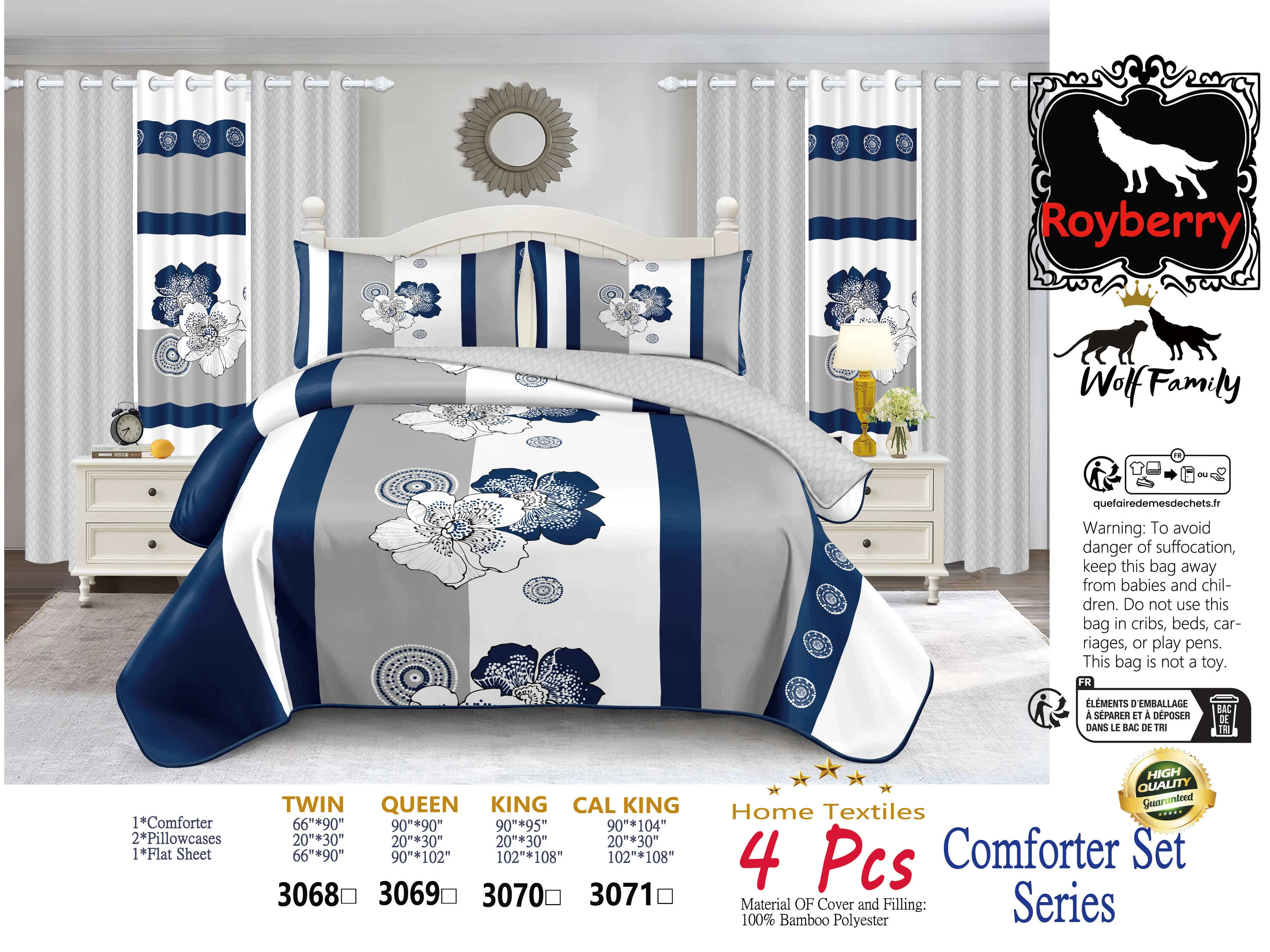 

4 Piece Soft All-Season Washed Microfiber And Viscose Comforter Set In A Bag, Full/Twin/Queen/King/Calking Bedding Set