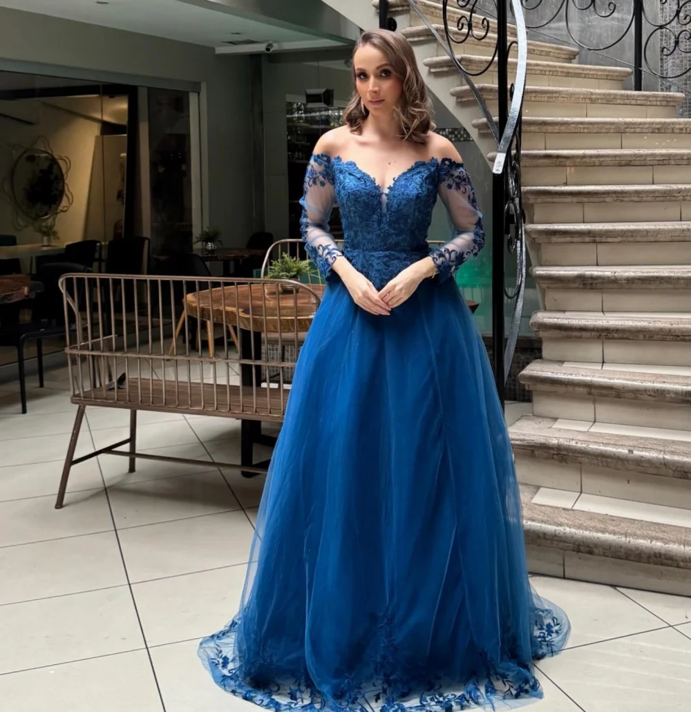 

Customized Net Pleat Lace Off-the-shoulder Classic A-line Long Dresses Bespoke Occasion Evening Dress Elegant Party Wedding