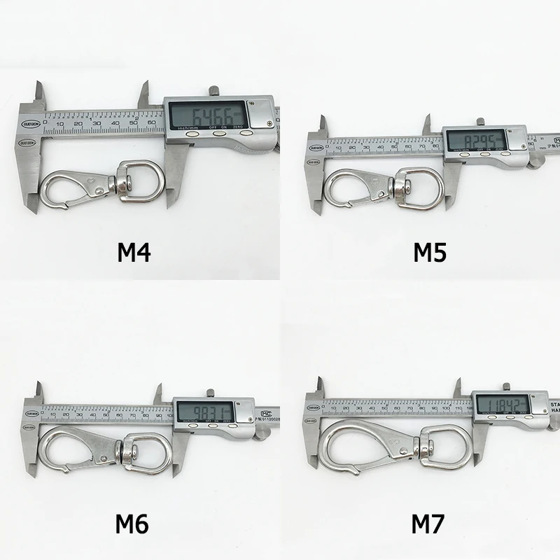 Mousqueton rotatif universel en acier inoxydable, anneau de verrouillage, mousqueton à ressort, clip pour câble métallique, M5, M6, M7, 304, 1 à 5 pièces