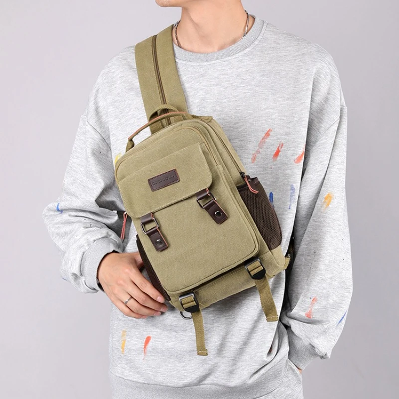 حقيبة مدرسية صغيرة للرجال من القماش مزدوجة الكتف من بابا، متعددة الوظائف، حقيبة صدر واحدة خفيفة الوزن ومقاومة للماء #4