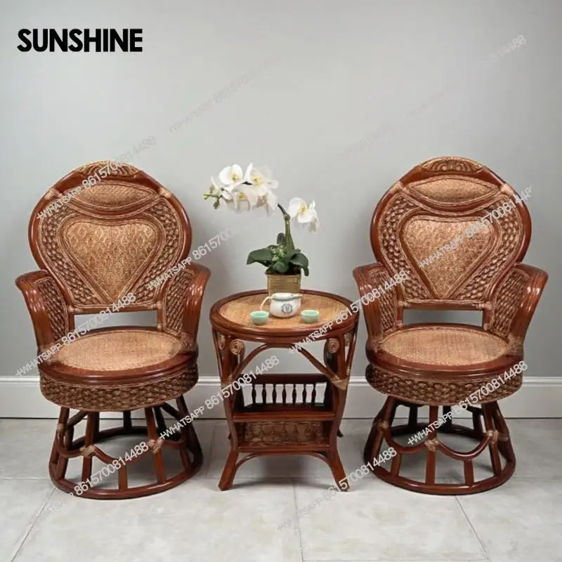 

Vintage Natural True Vine Swivel 3-Piece Home Balcony Living Room Lounge Chair