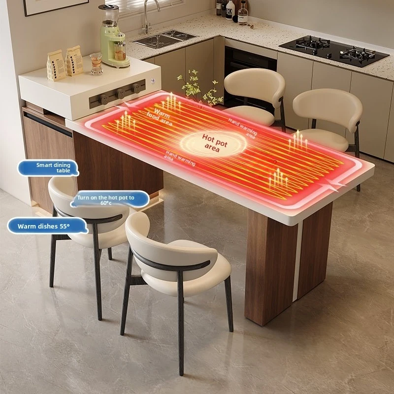Medieval travertine rock slab island dining table, integrated retractable multi-functional storage advanced guide table