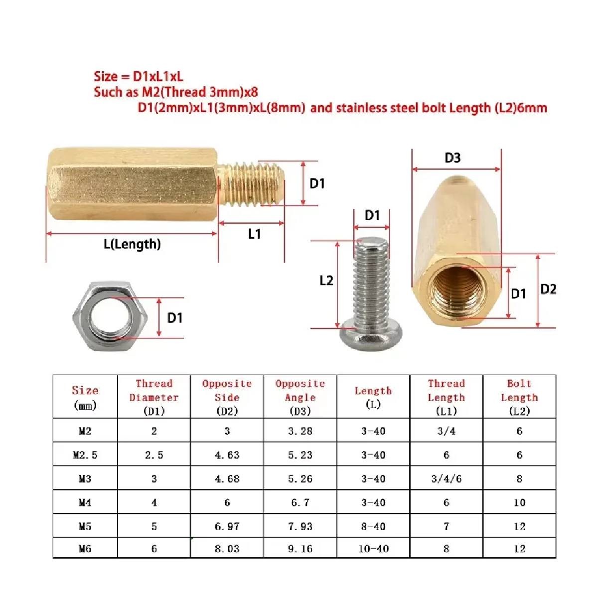 120Pcs M3 Male-Female Brass Hex Standoff Spacer Kit,Screw Nut Fastener Support for PCB Electronic Project