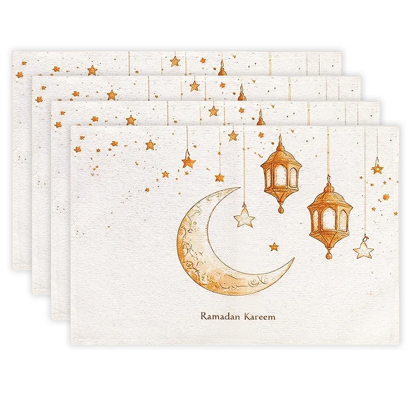 

2025 Ramadan Kareem Linen Placemat Table Ornaments Muslim Islamic Party Supplies Eid Mubarak Home Decoration Gift