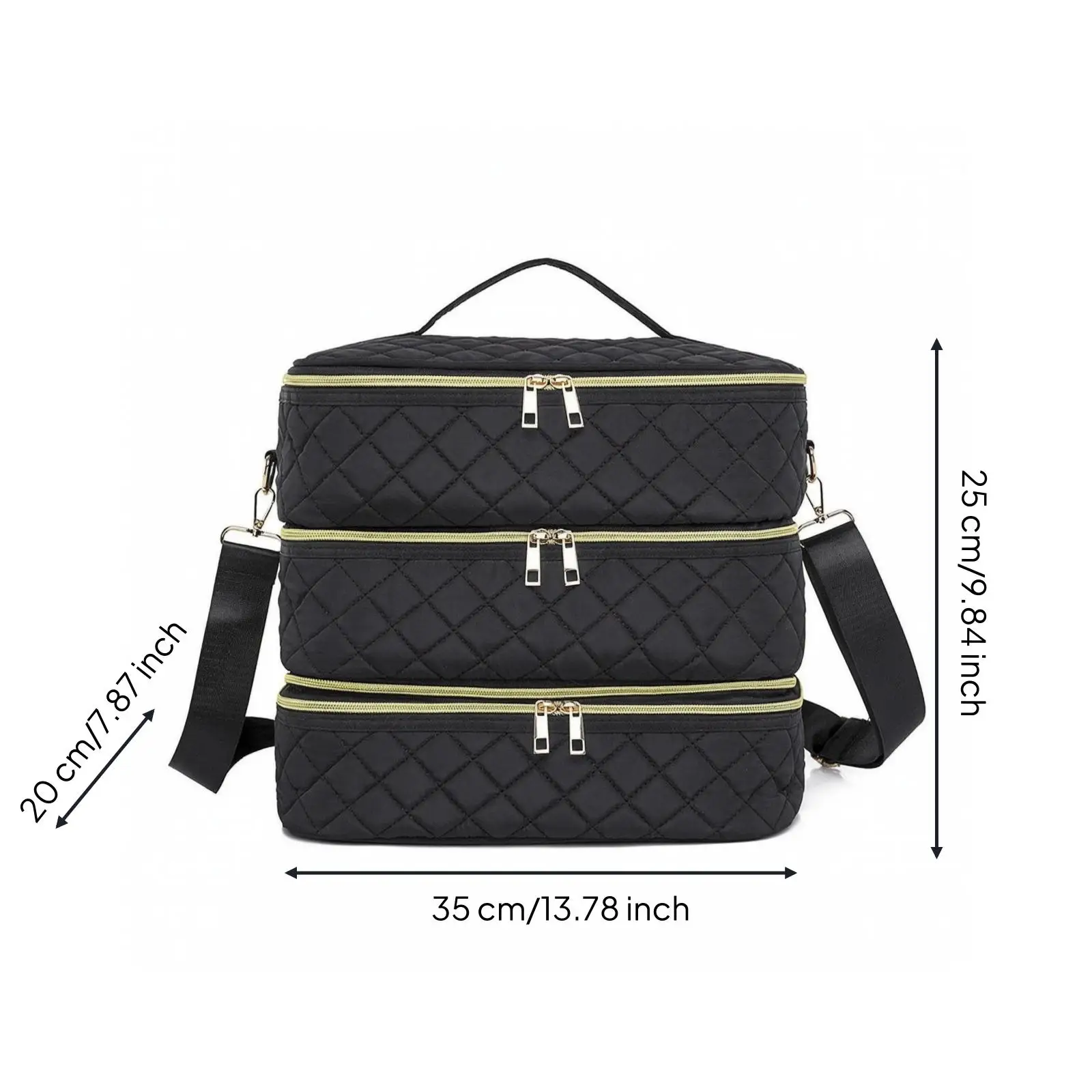 Portable Cosmetic Storage Pouch for Women Travel Makeup Bag Organizer Quilted Case with Detachable Strap Handle Large