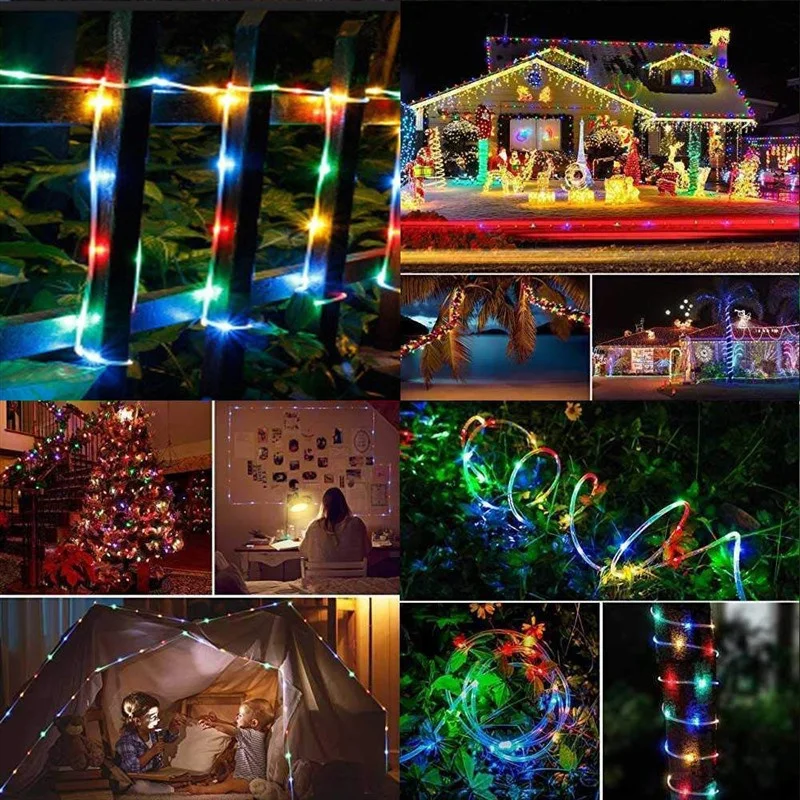 Solar LED Rope String Lights 8 Modes Hose Tube Lighting Outdoor Waterproof Decor Garden Terrace Wedding Party Fence Tree House image 4