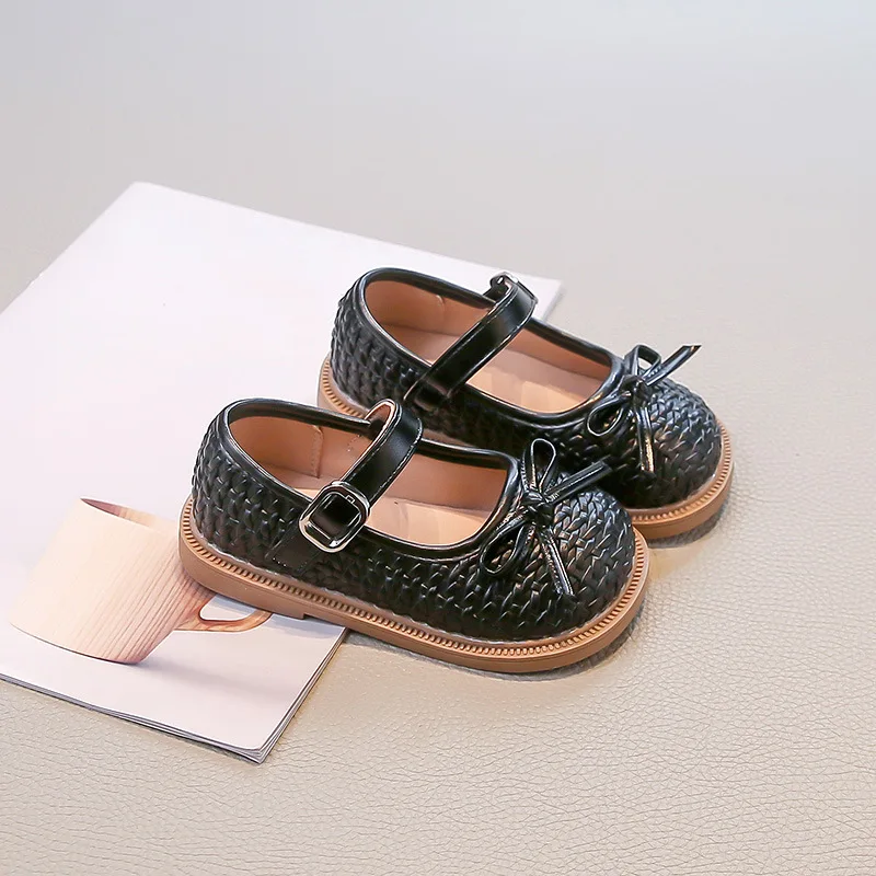 

Туфли для девочек на мягкой подошве, модные тканые лоферы принцессы с бантом феи Мэри Джейн, серебристые, черные школьные лоферы без шнуровки, размер 23-35