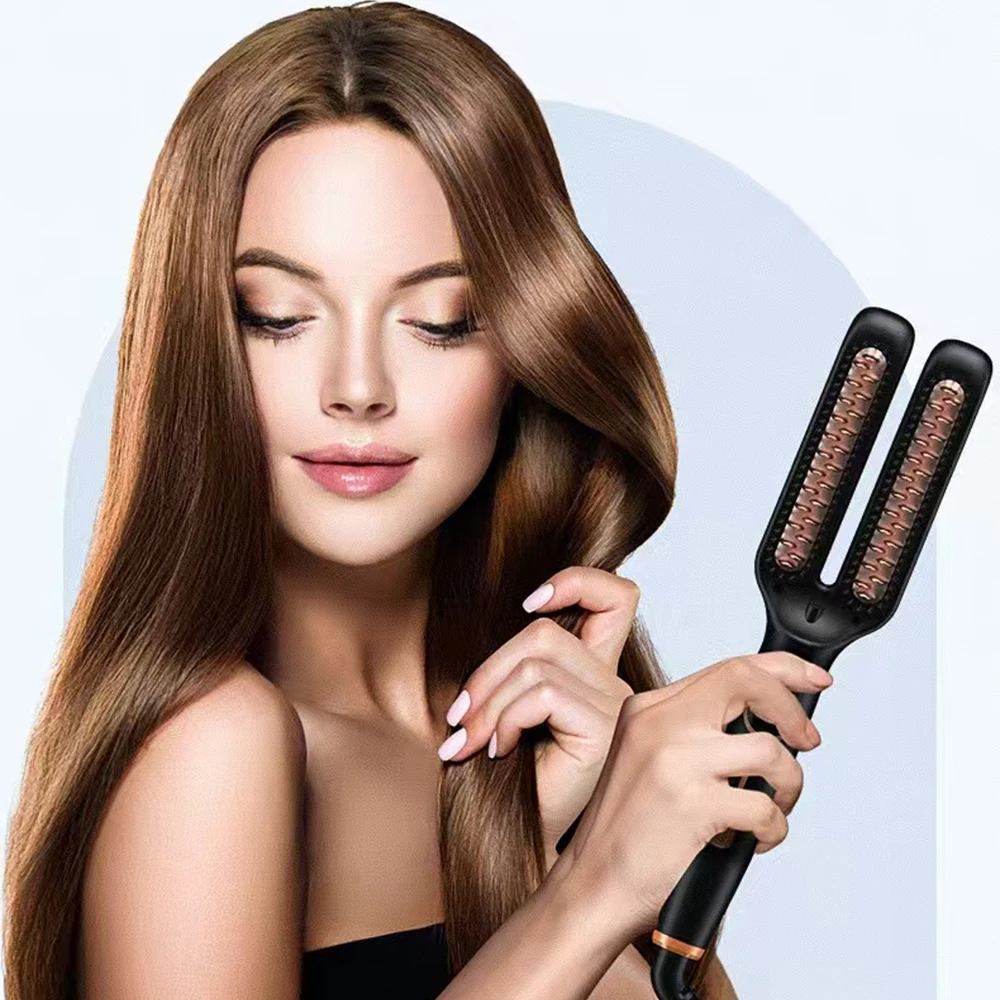 Electric  Double-tube Hot Comb Hair curler Hair Straightener Comb Negative Ion Anti-Scalding Styling Tool Straightening Brush