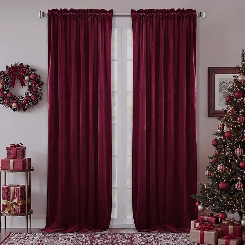 1PC Luxury Velvet Blackout Curtains Movie Theater Stage Christmas Background Drapes RodPocket for Bedroom Living Room Decoration