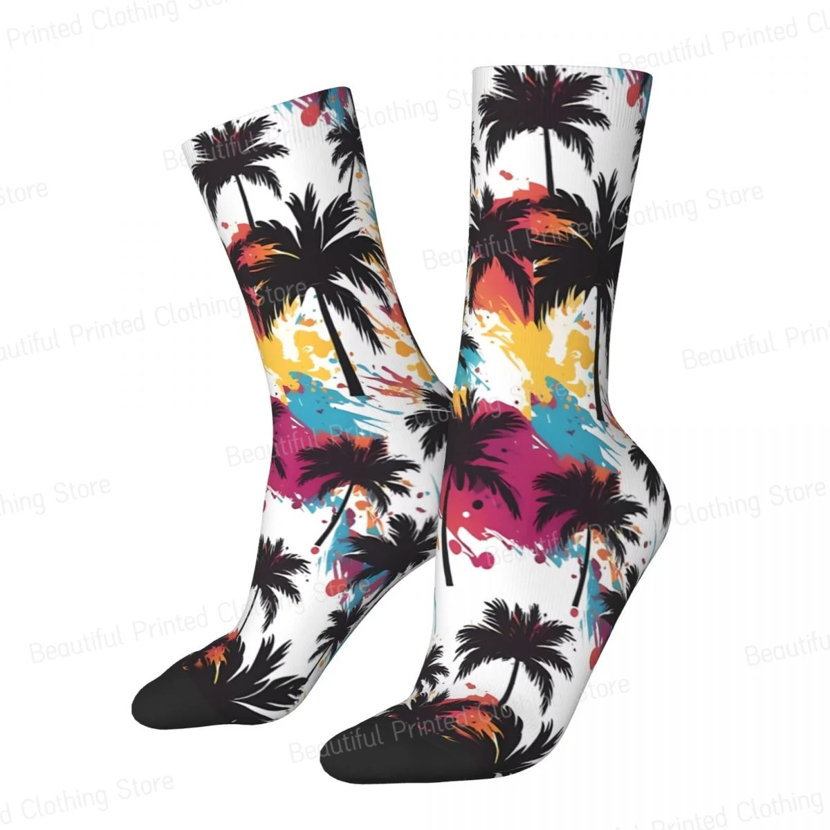 

Graffiti Art Pattern Palm Tree Men Women Round neck Socks Windproof Novelty Spring Summer Autumn Winter Stockings Gift