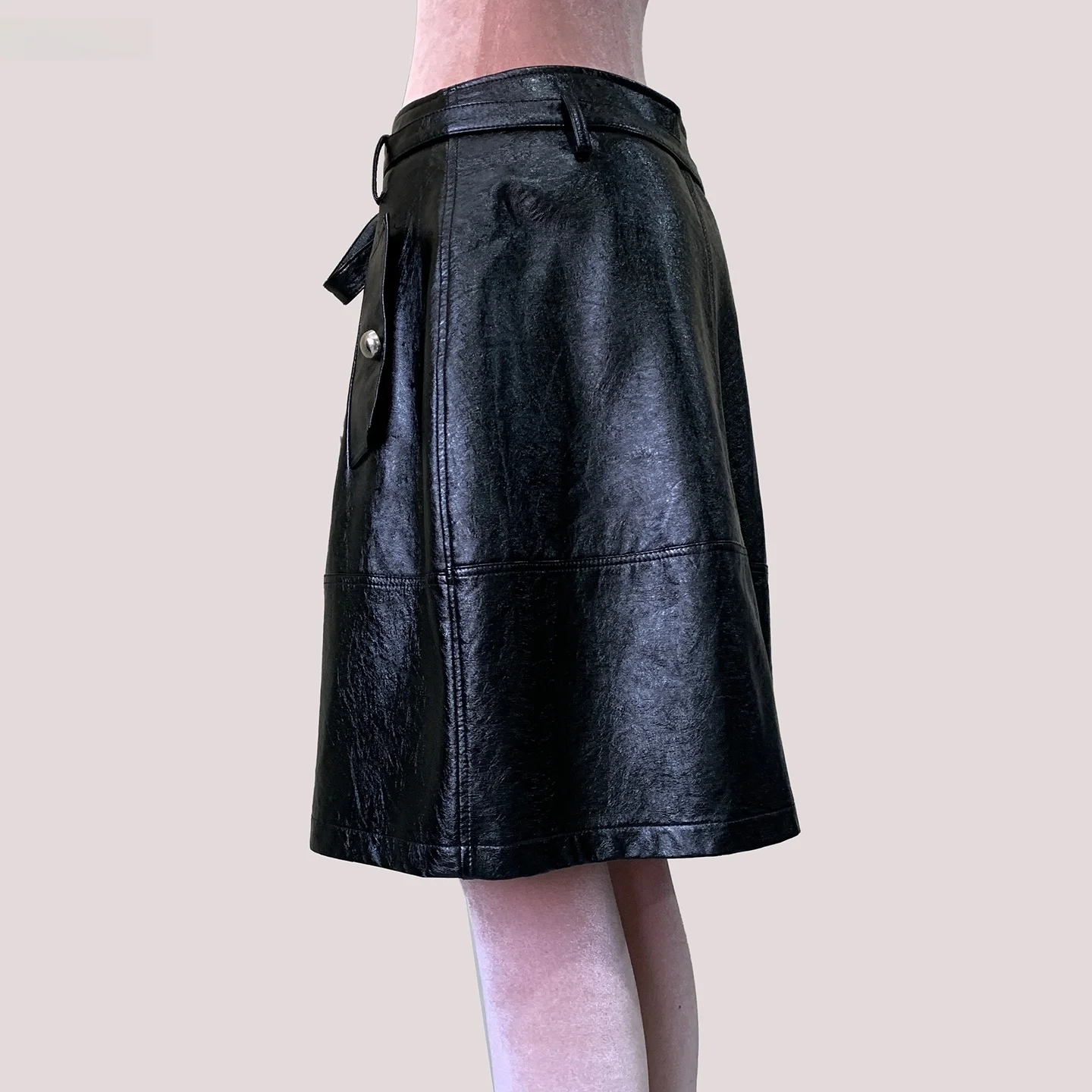 Nerazzurri High Waist A-Line  Skirt Bright Surface Black Women's Summer Pear Shaped Body Hip Covering Half Skirt