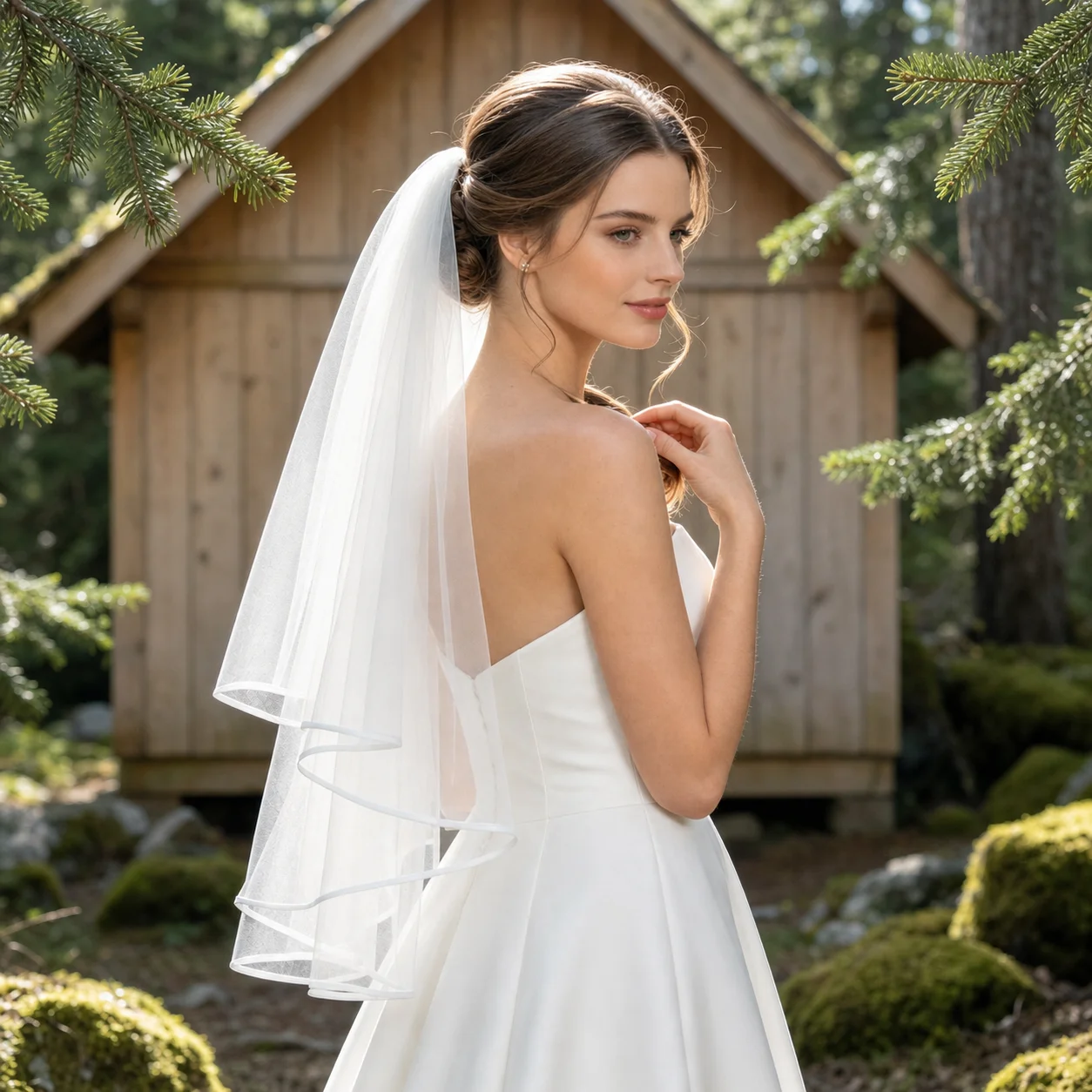 Simple Double-Layer Satin Edge Bridal Veil Multiple Lengths Wedding Veil for Bride Church Ceremony G97