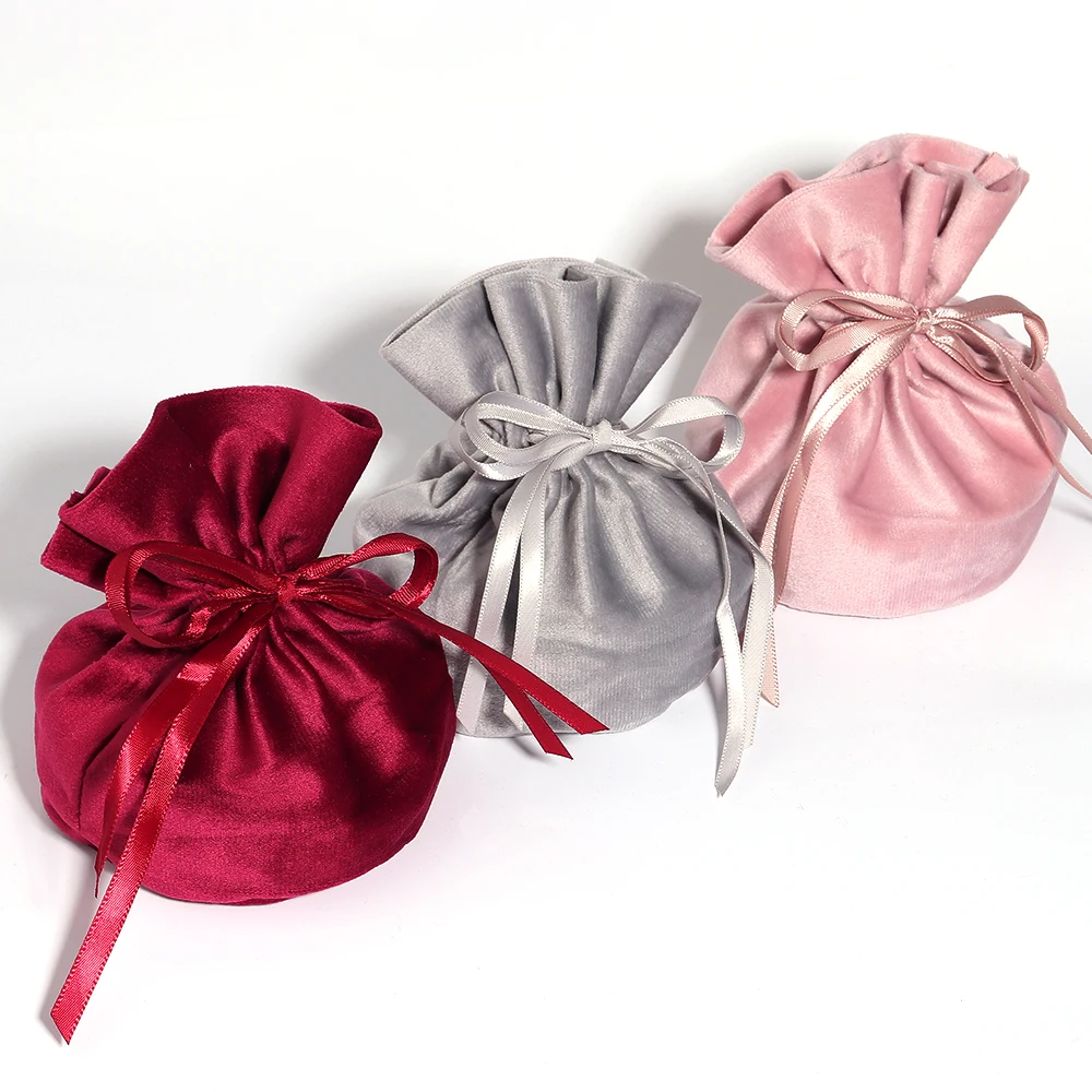1 Pc Velvet Drawstring Bag Jewelry Color Ribbon Storage Pouches for Wedding Party Candy Gift Packaging Bags Home Supplies