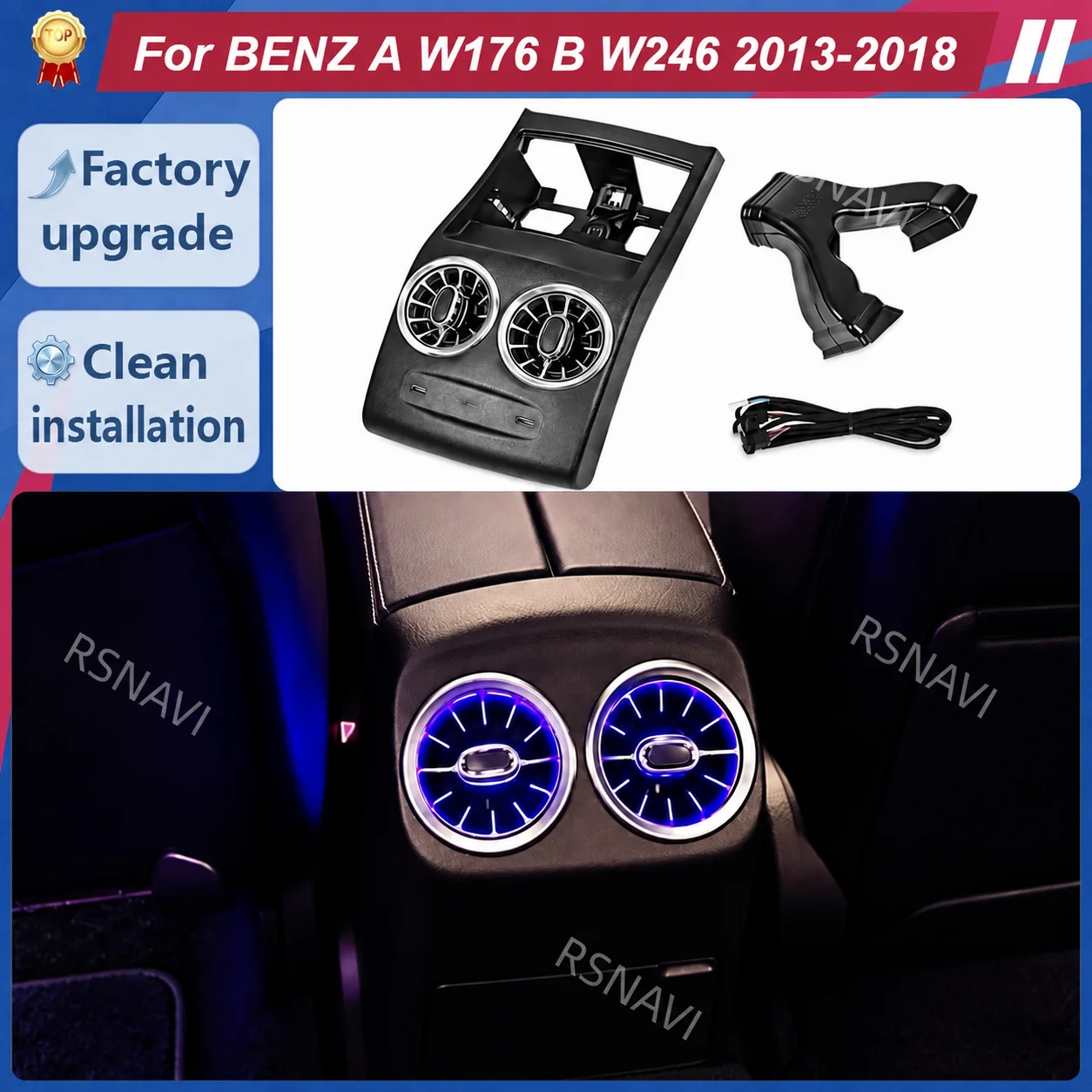 Rear Turbine A/C Vents with Ambient Lighting for Mercedes-Benz A-Class W176 B-Class W246 2013-2018 Center Console Cabin Retrofit