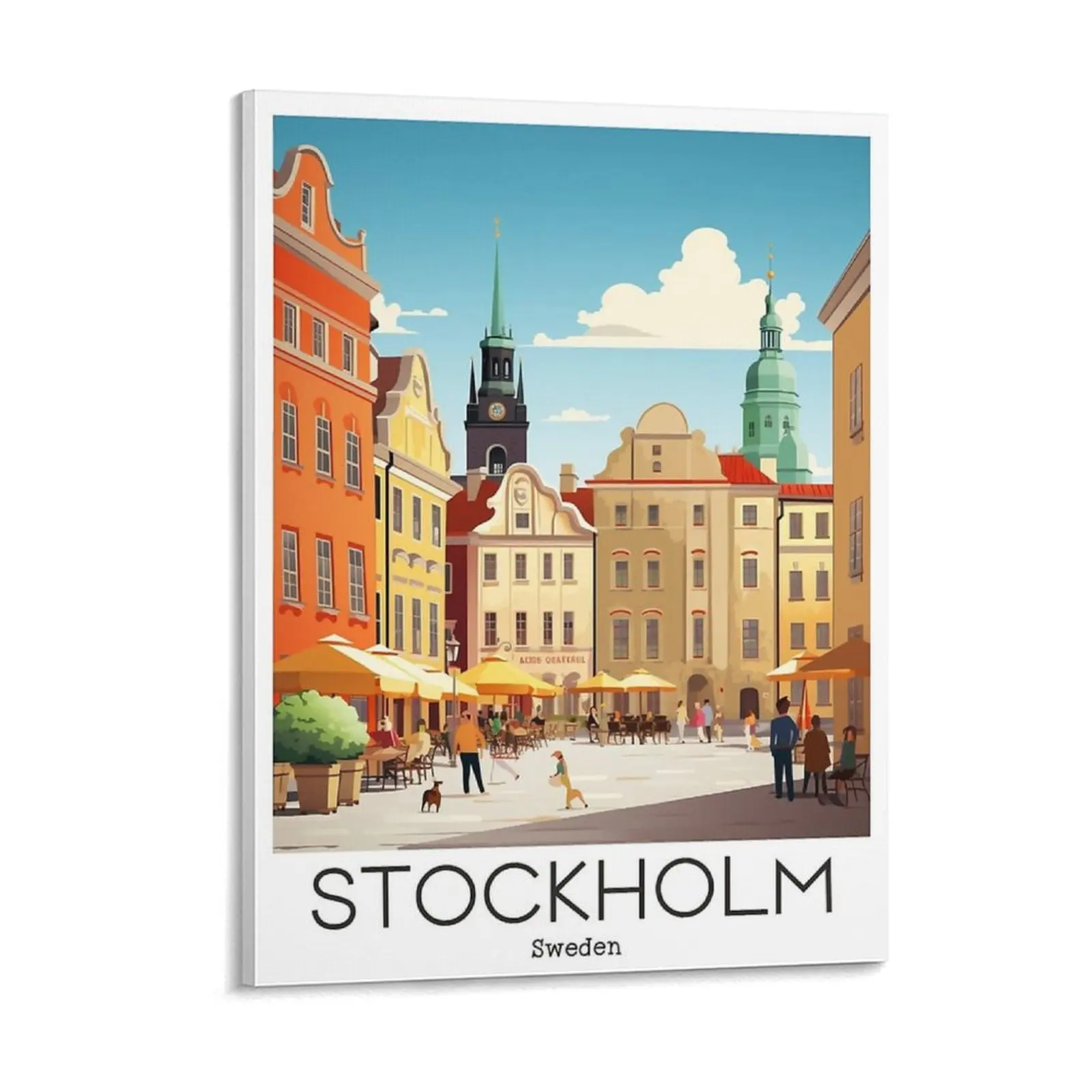 A Vintage Travel Illustration Of Stockholm Sweden Canvas Painting Plaques Customize Pub Mural Club Framed Wall Paintings