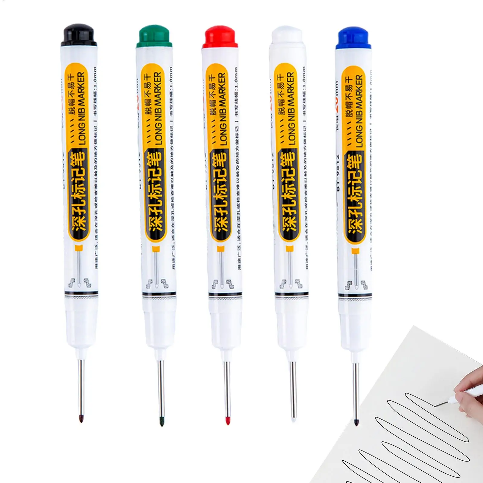 5 Colors Multi-Purpose 20mm Deep Drill Hole Long Nibs Waterproof Marker Pens for Bathroom Woodworking Long Head Carpenter Pen