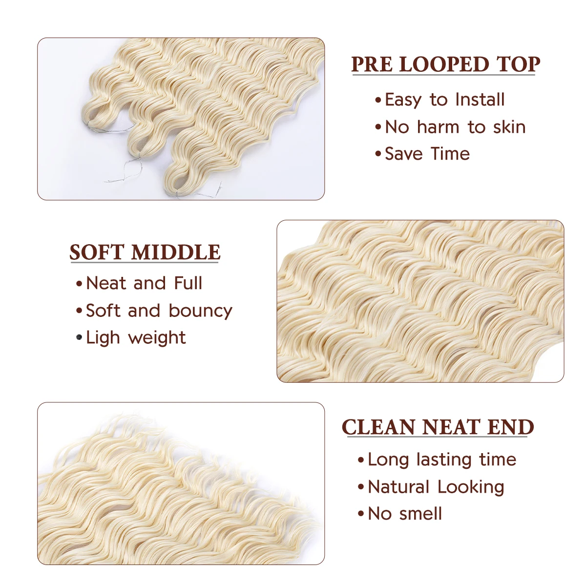 Cabello Anna, trenza de ganchillo para mujer, extensiones de cabello trenzado sintético suelto de onda profunda, 24 pulgadas, Rubio degradado, giro rizado profundo