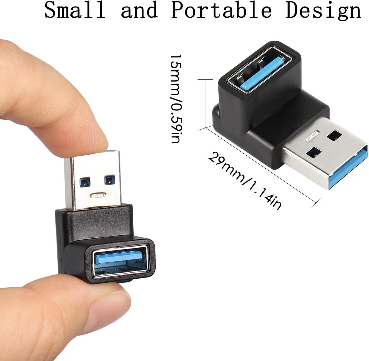 10Gbps USB 3.2 Male to Female Adapter, 90 Degree L-Shaped USB Extension Connector, Compatible with USB 3.0/2.0 Devices