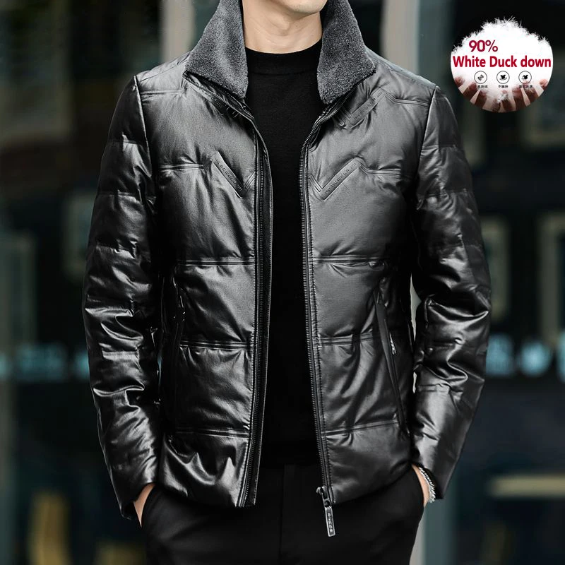 Men\'s Genuine Leather Jacket Winter Sheepskin Coat Man Down Jacket Male Luxury Brand Down Coats Puffer Jacket Men High Quality