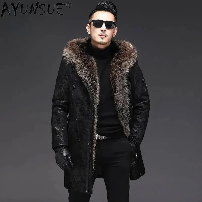 AYUNSUE Genuine Leather Jacket Men Winter Jackets for Mink Fur Liner Detachable Warm Parkas Sheepskin Coats Chaquetas SGG708