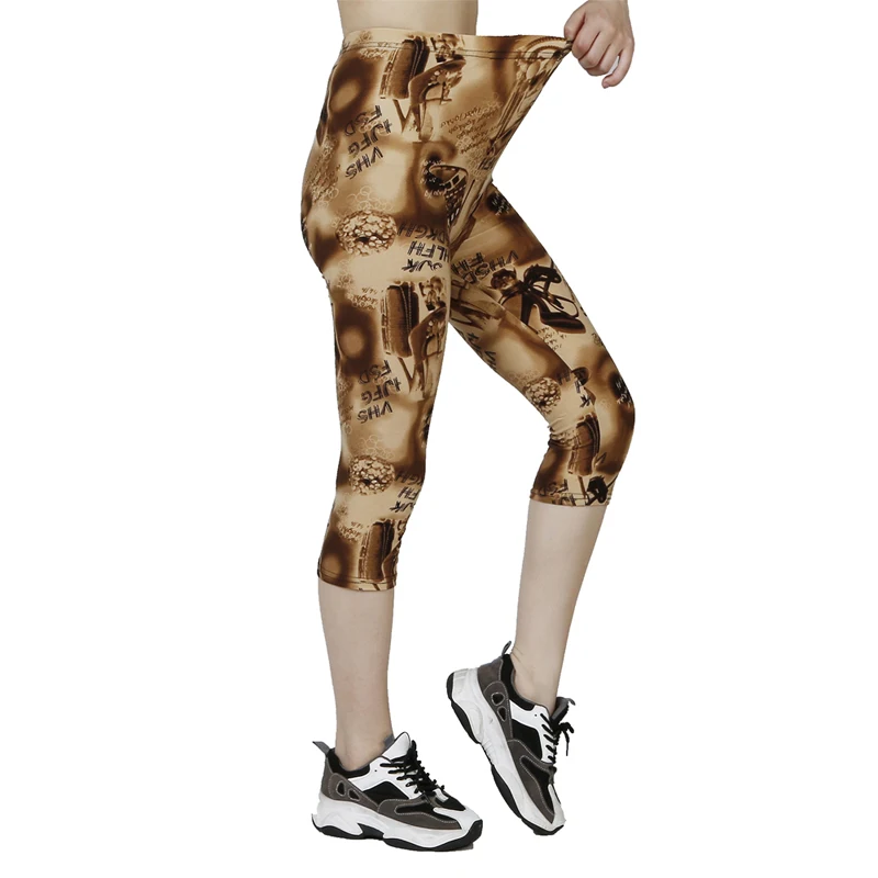QR81 European and American Fashion Bottom Pants, Khaki High Heels, Letter Printed Cropped Pants, WOMEN'S Shorts, Fitness Pants