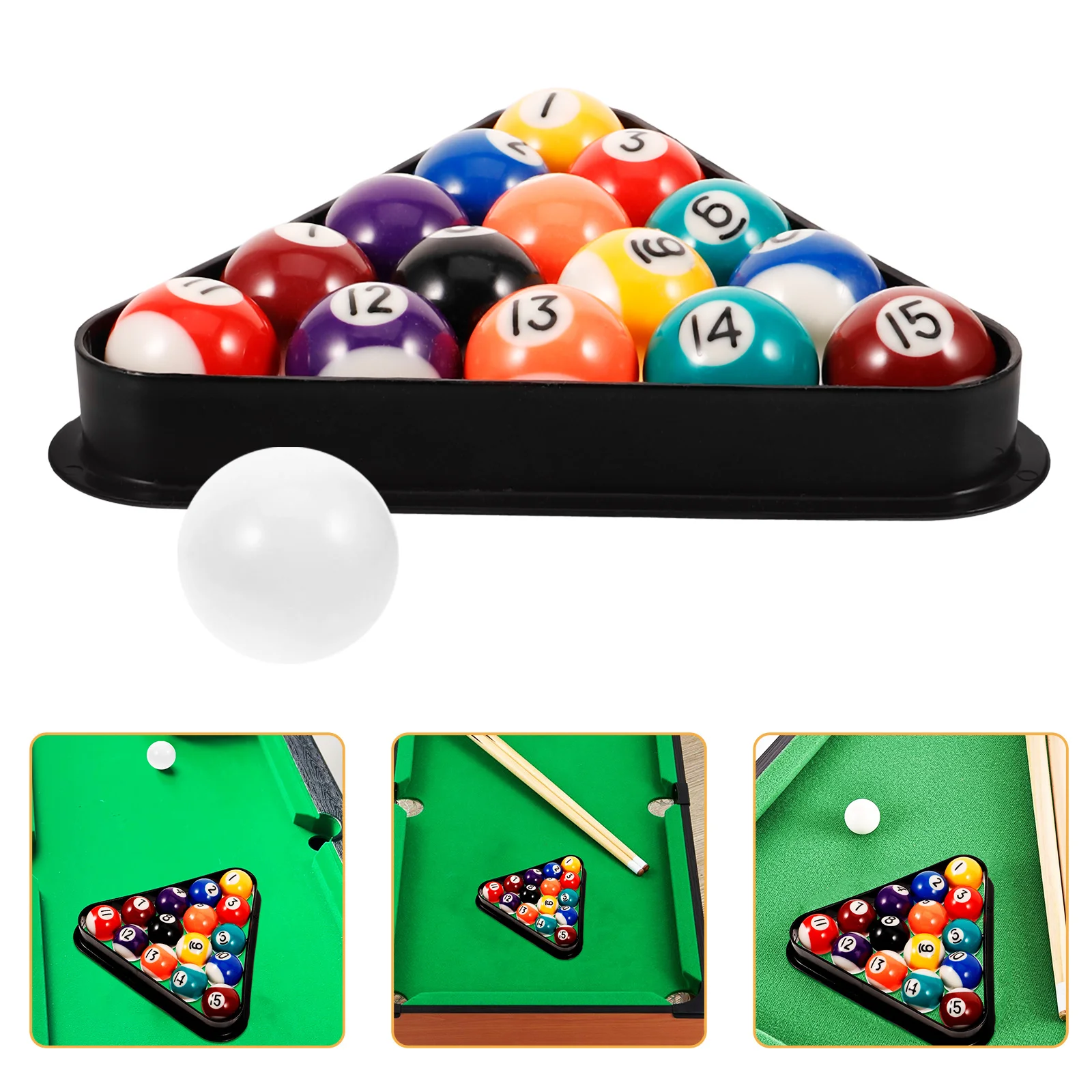 Juego de bolas de billar de resina, Mini bolas de mesa de billar con estante para entrenamiento resistente y uso de recreación familiar, 1 Juego