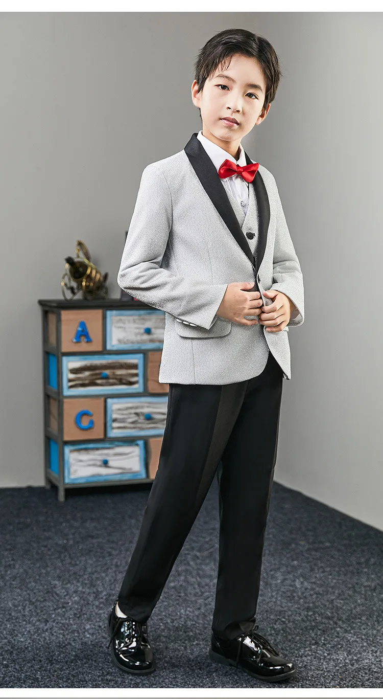 Children's Day Soft Formal Suit Kids Host Piano Chorus Performance Dress Boys Birthday Wedding Jacket Pants Bowtie Clothing Set