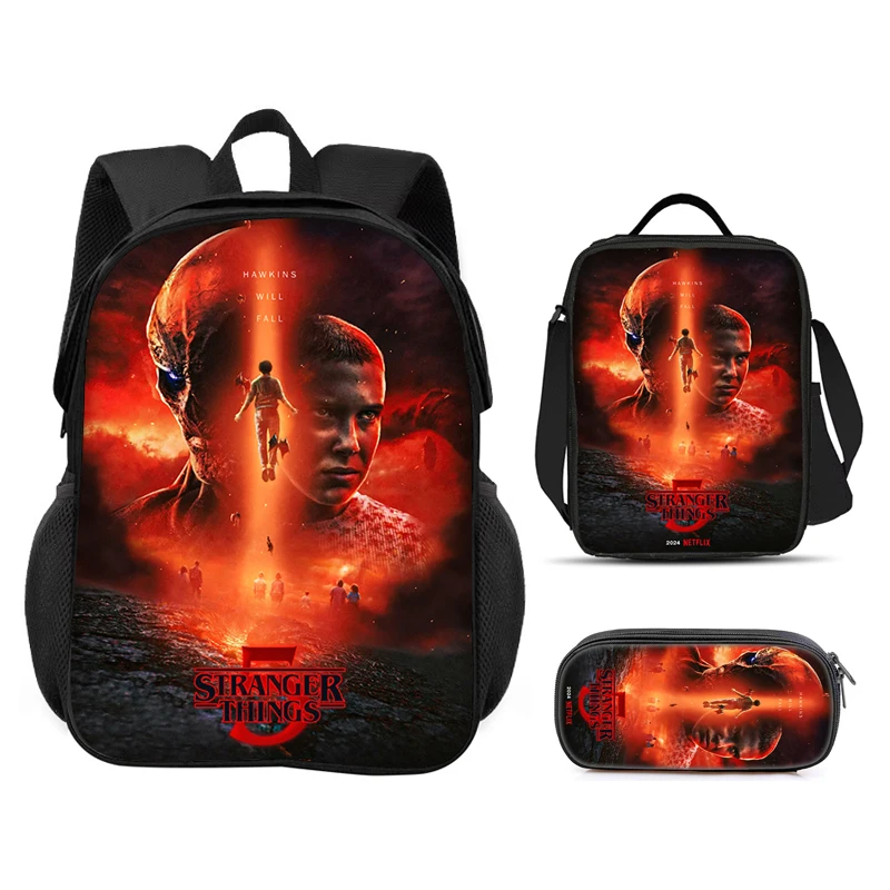 

Stranger Things 3 pcs set Child School Backpack with shoulder Bags ,Pencil Bags School Bags for Boys Girls Best Gift