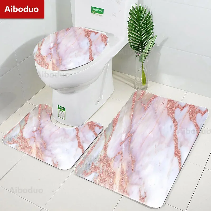 

Minimalist Marble Texture Design Bathroom 3Pcs/set Mat Home Flannel Decoration Accessories Floor Rug Toilet Cover 40*60/50*80 CM