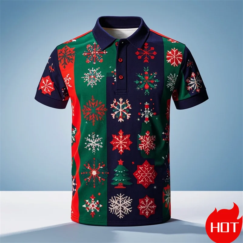 Funny 3D Cute Santa Claus Xmas Printing Polo Shirt For Men Happy Christmas Graphic Merry Christmas Graphic  Shirts Blouses Polos