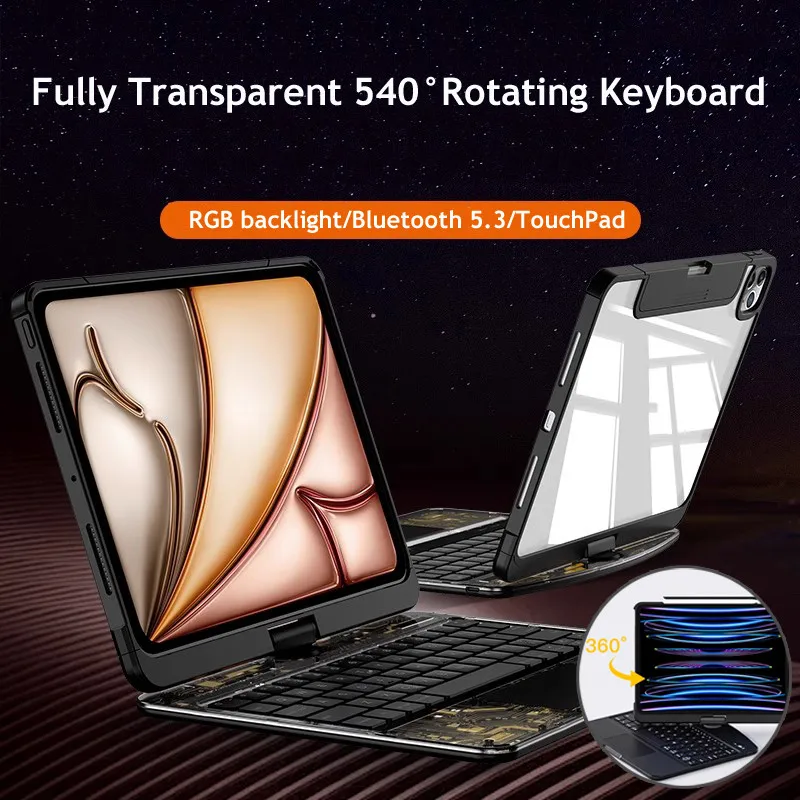 

Чехол с клавиатурой для iPad 2025 Air 11th Gen A16 10.2 7th 8th 9th 10.9" 10.2 9th/8th Air5 4 Прозрачный чехол с клавиатурой Bluetooth