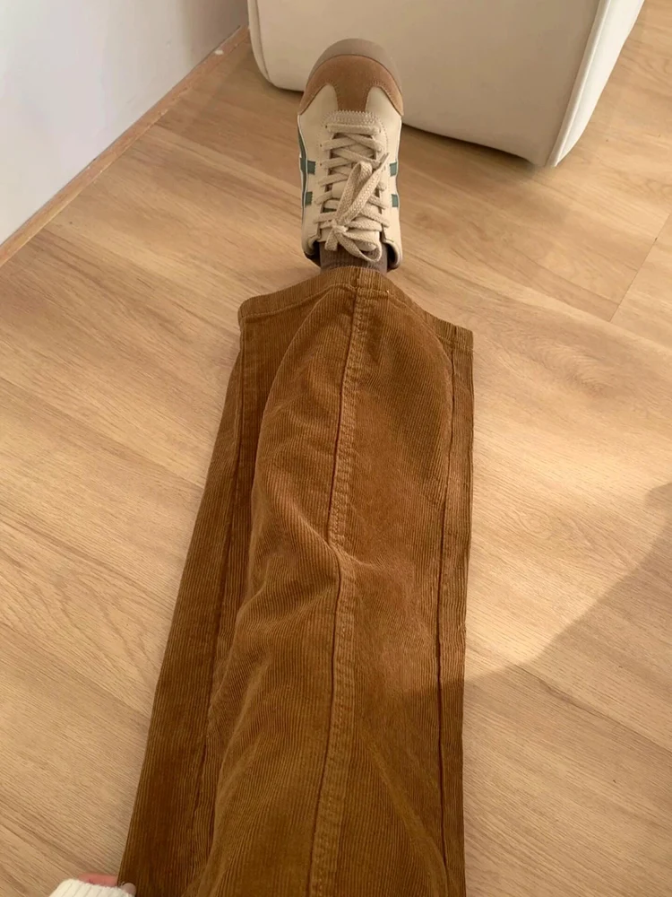 

Brown Corduroy Casual Pants Men's Autumn Winter American Retro Sle Straight Leg Zipper Fly l Waist Faionable Trousers